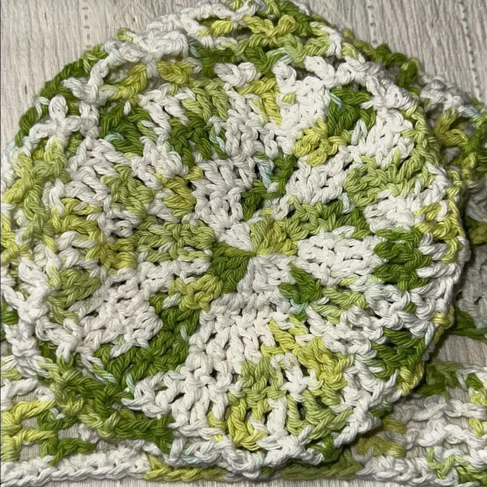 Handmade Crochet White Shaded of Green Small Fishnet Market Tote
